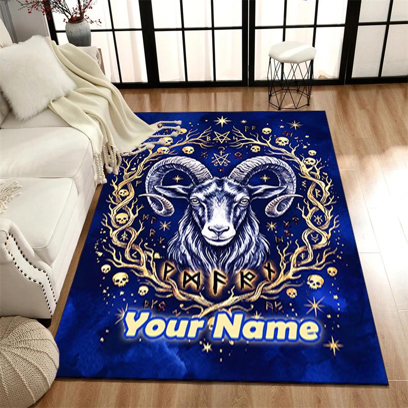 1PC Custom Name Zodiac Goat Art Theme Floor Mat Ideal for Living Room, Game Rooms, Office, Bedroom,Floor Mat Playful Design