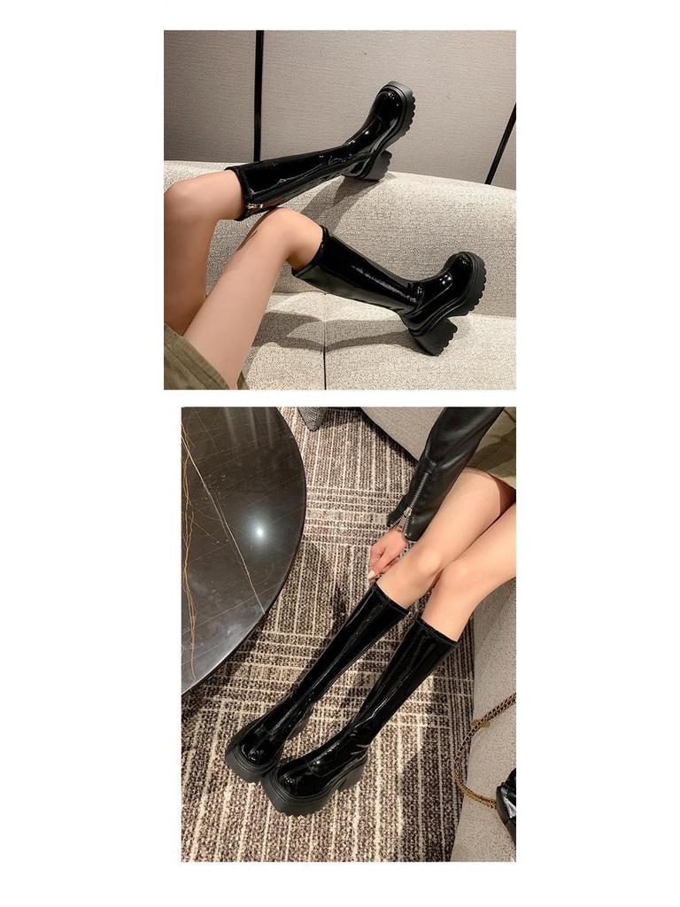 Petite Women's Height-Boosting Elastic Over-the-Knee Chunky Platform Boots - Waterproof, Slimming, for Autumn & Winter.