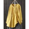 Loose Cotton and Linen Long Sleeved Women's Round Neck Women's Shirt