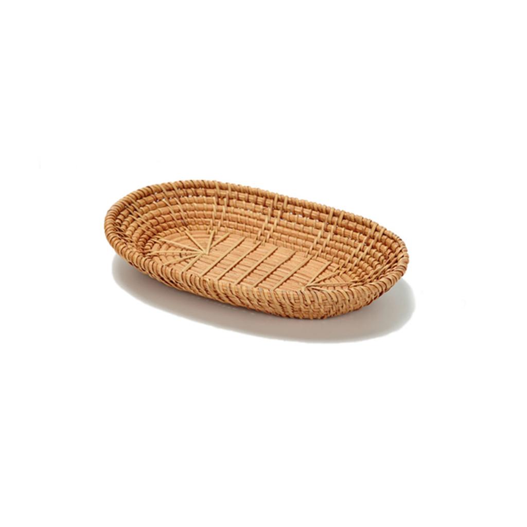 Rattan Woven Tray Convenience Store Handmade Round Basket Food Craft Rattan Tray for Food Fruit Storage Breadbasket Organizer
