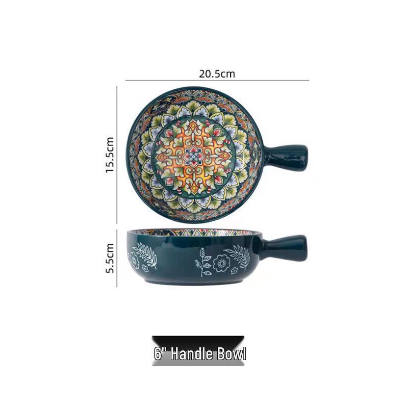 European Bohemian Ceramic Noodle Bowl and Plate Set - Creative Tableware with Unique Design