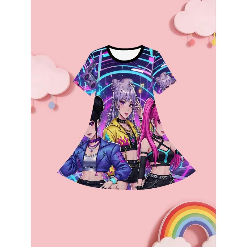 Digital Fashion Fantasy Girl Casual Short Sleeve Dress with Cute 3D Print