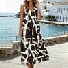 Sleeveless V Neck Midi Dress with Leaf Print Pattern Loose Fit Lightweight Material Suitable for Daily Wear and Outdoor Activities