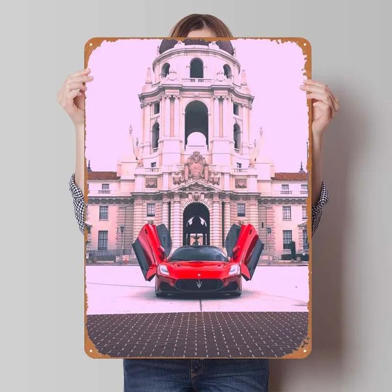 Maserati Plåtskylt Bilar Poster Dekoration för Hemdekorationer Retro Metallskylt Plakett för Garagsväggkonstdekoration Rum