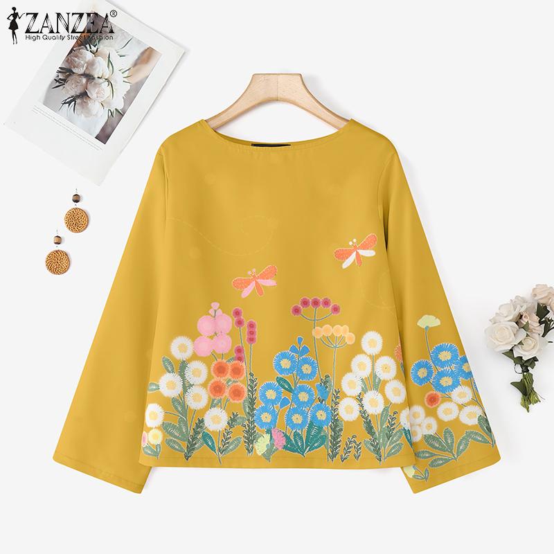 ZANZEA Women Floral Print Casual Round Neck Long Sleeve Blouse