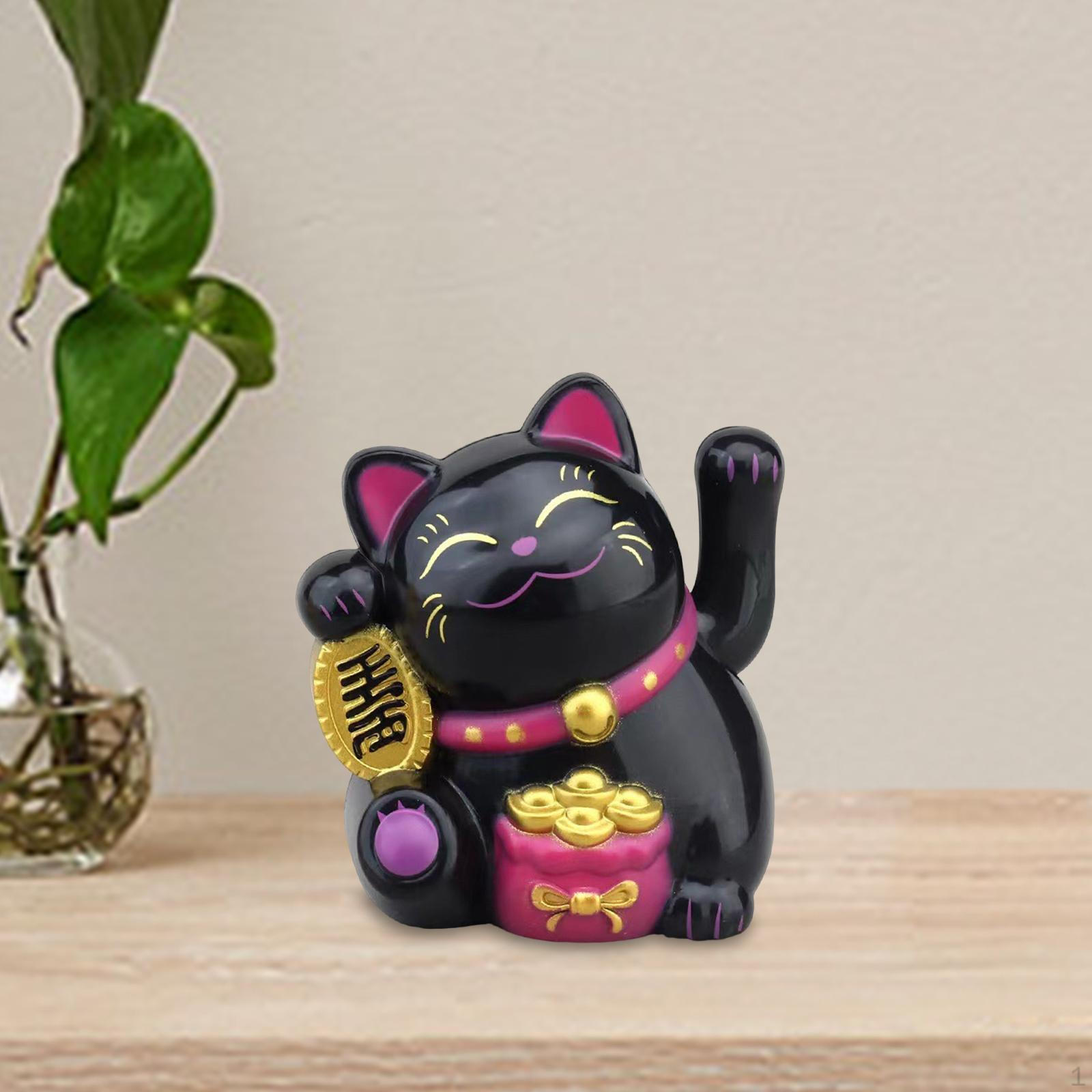 Счастливый Кот Машущий Лапкой Маленькие Фигурки Коллекция для Декора Спальни Офиса чёрный