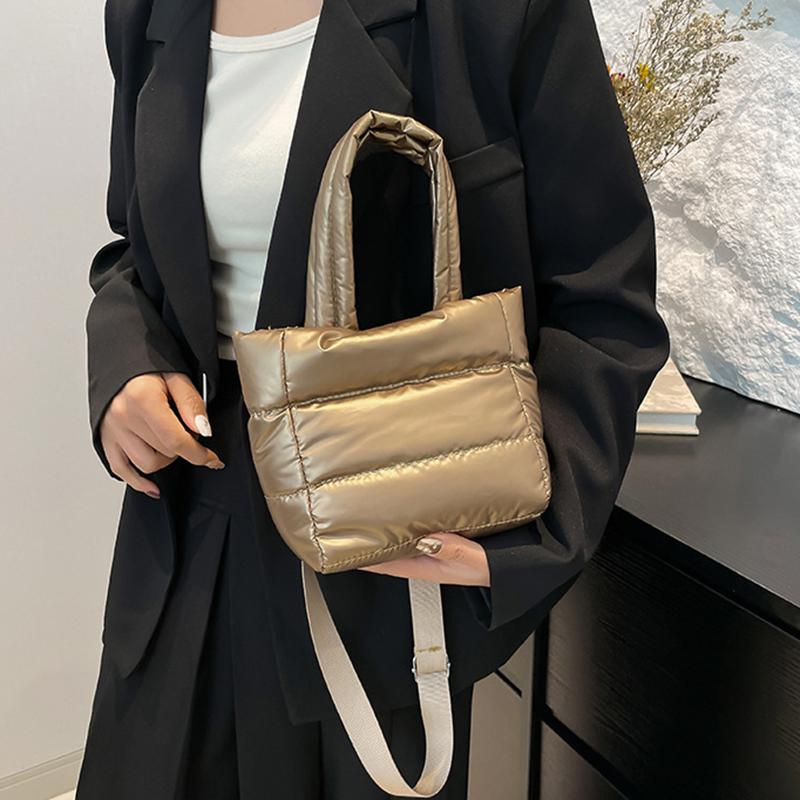 Yogodlns Woman Puffy Lightweight Handbag Large Capacity Quilted Shoulder Bag Adjustable Strap Puffer Tote Handbag Shopping Bag