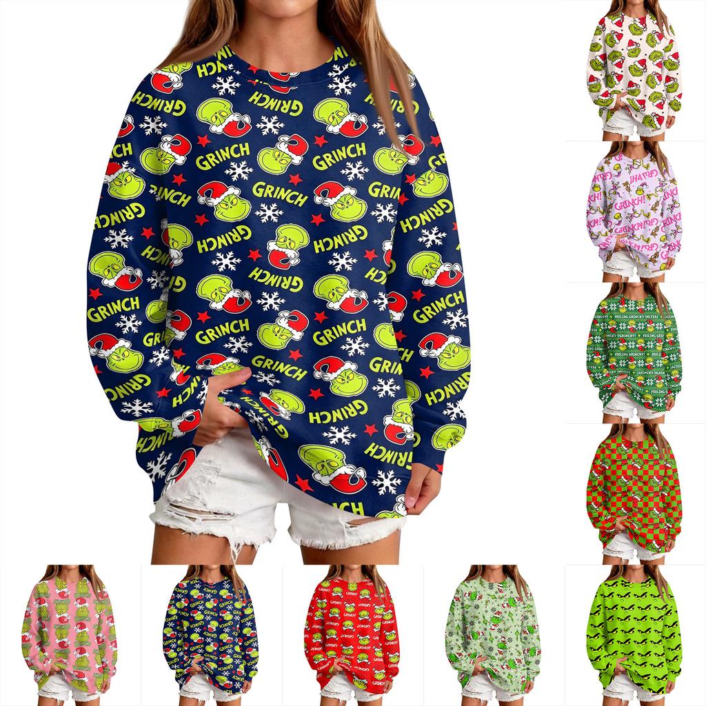Women's Casual Christmas Print Neck Pullover Sweatshirt