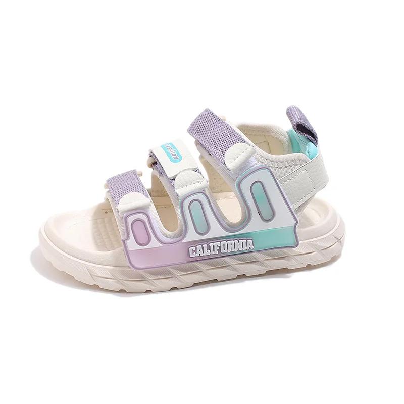 Kids Sweet Sandals 2024 New Fashion Korean Edition Summer Girls' Versatile Princess Shoes with Candy Color Soft Sole Temperament
