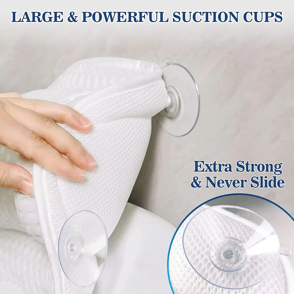 Ergonomic 4D Bathtub Pillow Machine Washable Head Shoulder Support Bath Cushion with 6 Suction Cups