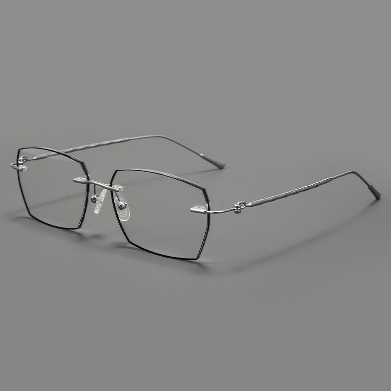 

New Screw Free Bamboo Leg Myopia Frameless Glasses For Men High-End Light Luxury Business Gold Wire Glasses Frame 8141 серебряный