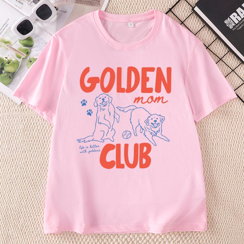 Golden Mom Club T Shir Unisex Casual Dog Lover Graphic Tee Casual Printed Tshirt Round Neck Short Sleeve Clothes
