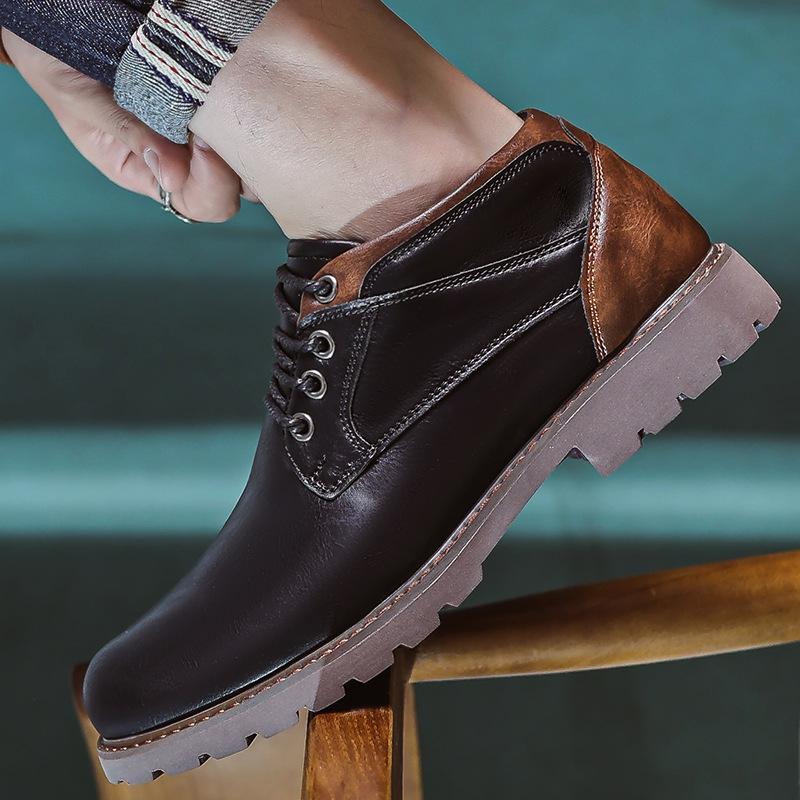 Autumn Men Ankle Boots Vintage Retro Lace Up Leather Motorcycle Western Boots Brown Classics Casual Shoes Male Plus Size 39-48