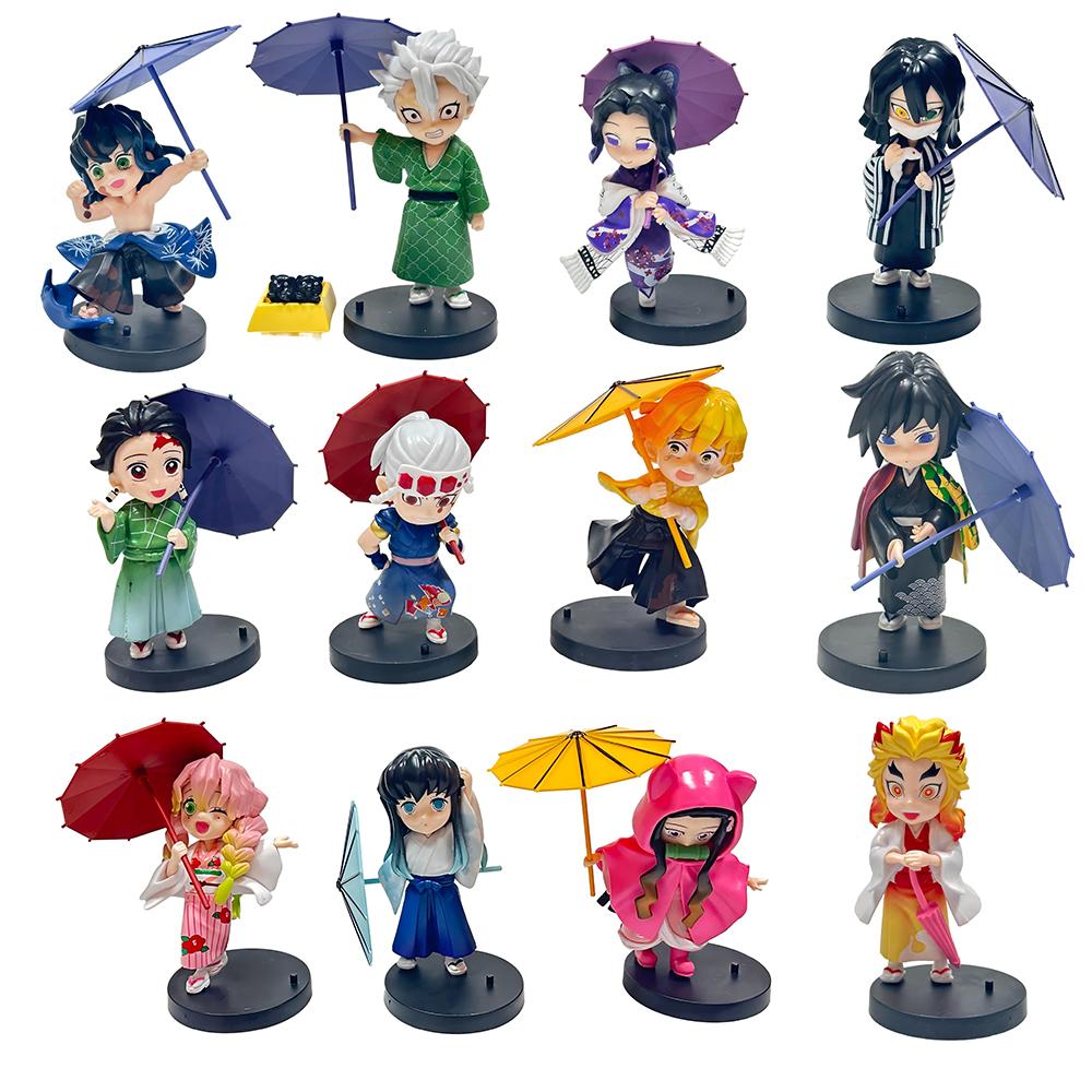 New Demon Slayer Plum Rain Season Blind Box Q Version Figures Umbrella Scene PVC Collectible Model Toy Gift for Anime Fans
