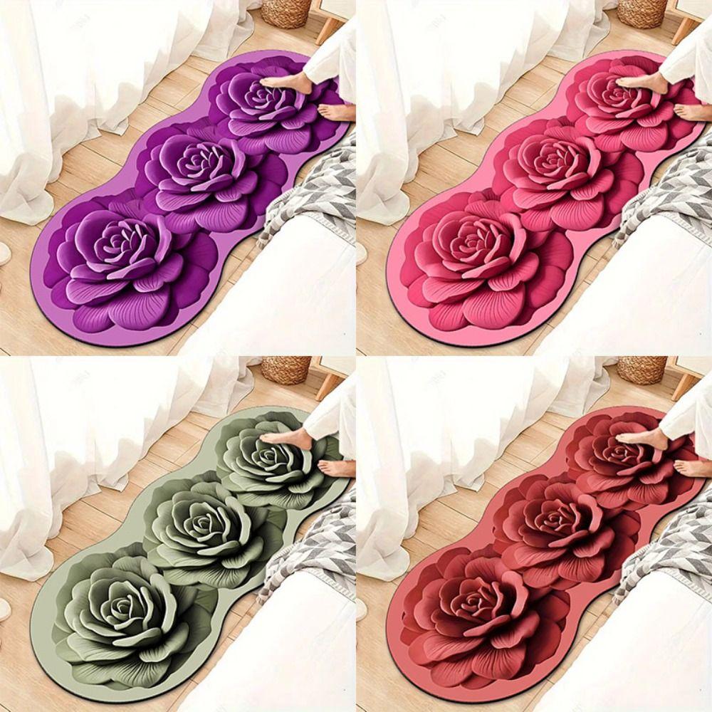 Non-slip Rose Floor Mat 3D Flower Carpet Creative Bedside Carpet  for Bedroom Living Room