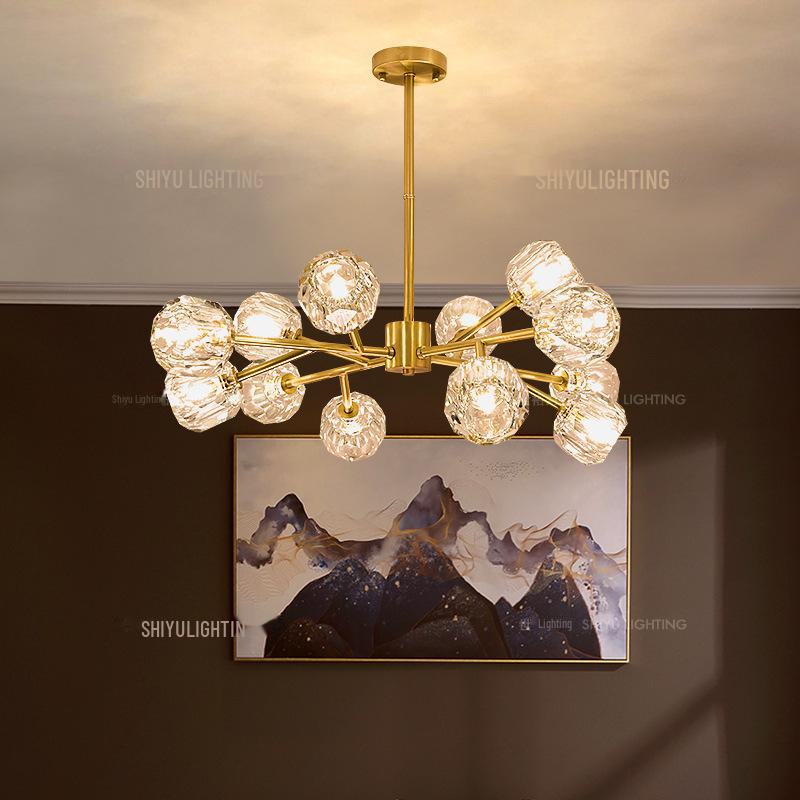Nordic Post-Modern Copper Crystal Chandelier for Living Room or Bedroom