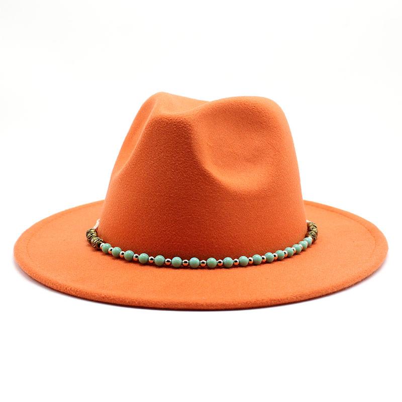 Chain Woolen British Retro Jazz Hat Big-Brimmed Top Hat Woolen Hat Retro Big-Brimmed Hat White Top Hat