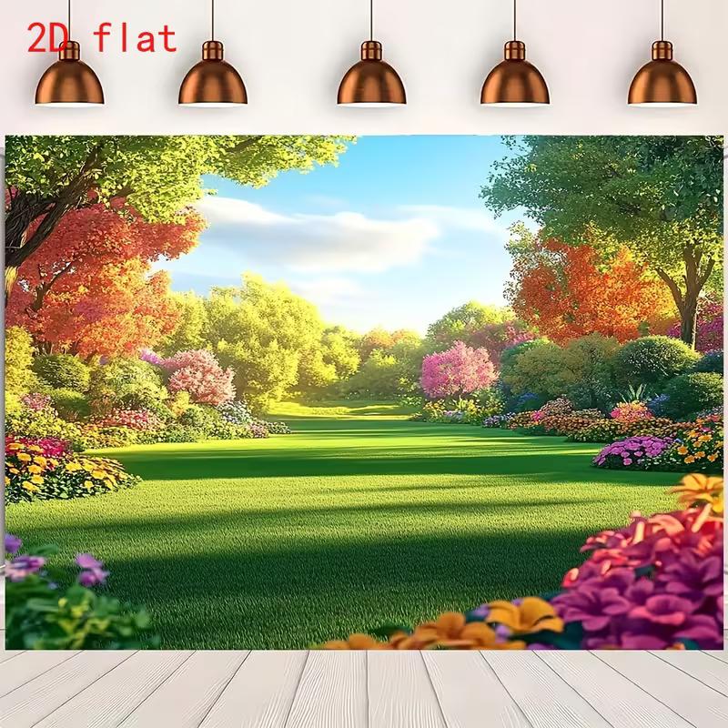 Vibrant Spring 2D Backdrop, Sunny Park & Colorful Trees Photo Background