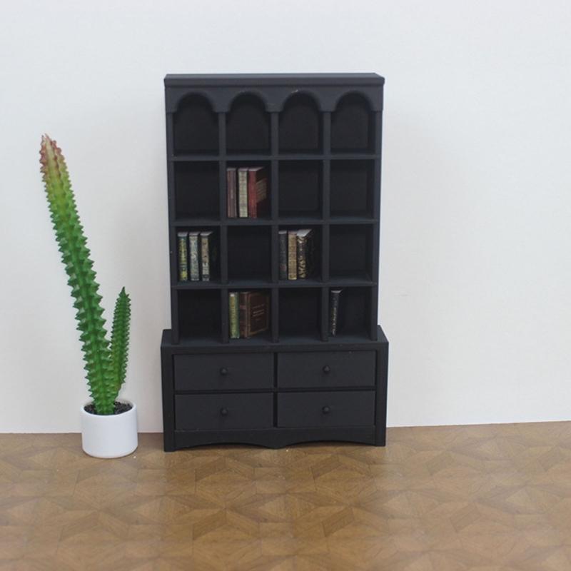 Kids Playroom Storage Shelf Vintage Miniature Bookshelf 1/12 Dollhouses Furniture Toy Organizer Safe Pretend Play Toy