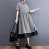 2022 Summer Korean Plus Size Plaid Waist-Gathering A-Line Dress