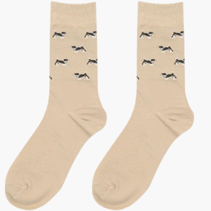 UNBDAY Unisex Puppy Pattern Socks - Beige