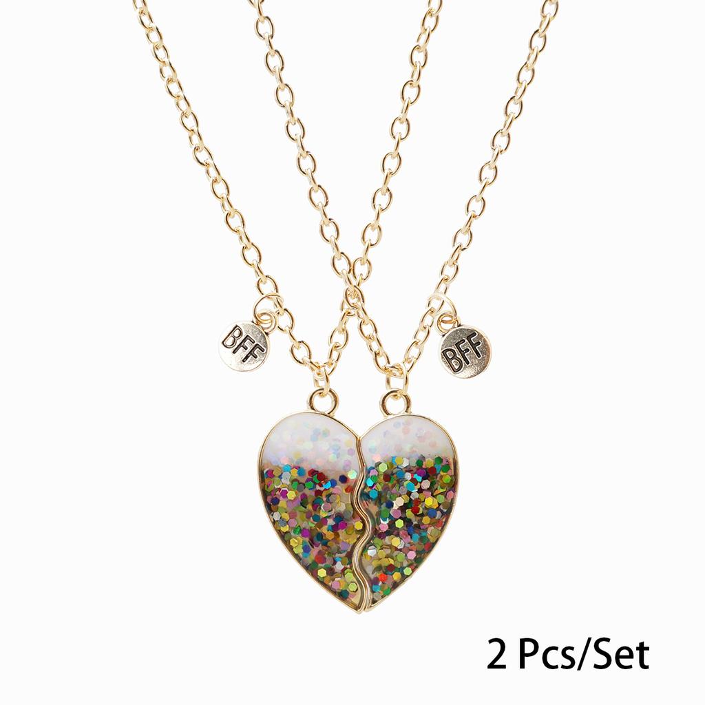 2 Stück/Set Beste Freunde Anhänger Halskette Für Frau Magnetisch Verstellbar Regenbogen Gänseblümchen Liebhaber Zerbrochenes Herz Kette BFF Schmuck Geschenke