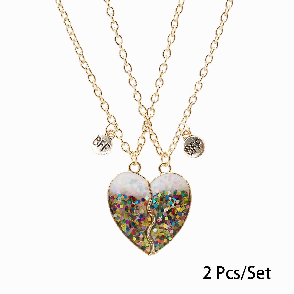 2 Pcs/set Best Friends Pendant Necklace For Woman Magnetic Adjustable Rainbow Daisy Lover Broken Heart Chain BFF Jewelry Gifts