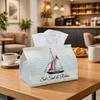 1pc Nautical Sailboat Text Tissue Holder - Blue And White Line Art Minimalist Napkin Storage Container, Ideal for Rolls/Facial Tissues/Single Sheets, 