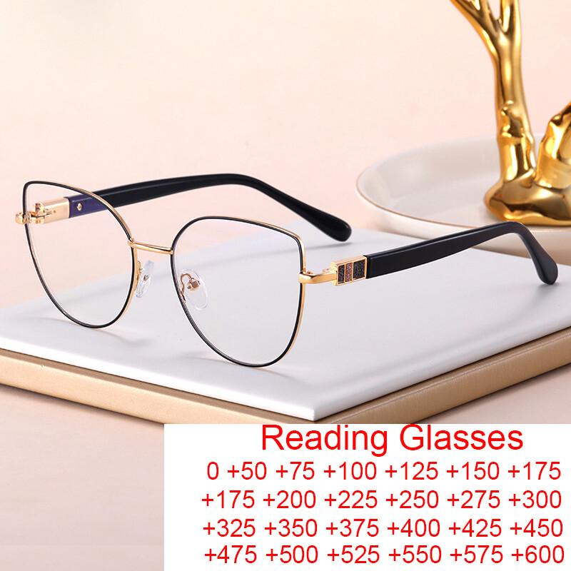 Classic Blue Light Blocking Women Cat Eye Glasses Frame Fashion Metal Spring Hinge Eyewear Optical Prescription Reading Glasses
