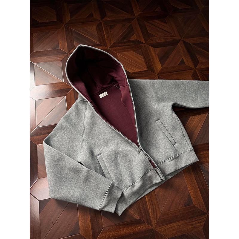 American Style Heavyweight Men s Red Hooded Sweatshirt - Spring/Autumn Boxy Fit Double Extra Large серый