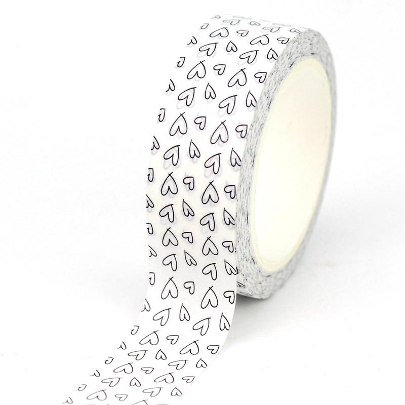 2025 NEW 1PC 10M Decor Cute Black and White Hearts Basics Washi Tape Set for Journaling Adhesive Masking Tape Stationery