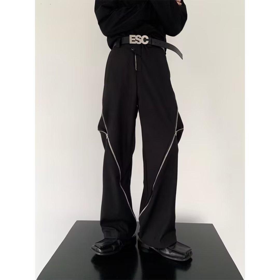 

«Мужские брюки Niche в американском стиле с застежкой-молнией и разрезом»: Весенние и осенние прямые повседневные длинные брюки. XXL чёрный