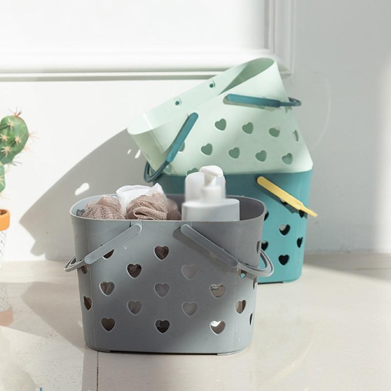 2pcs Portable Storage Basket Shower Tote Heart Shaped Hollow with Handle Organizer Bin Bathroom Pantry Kitchen Storage Box