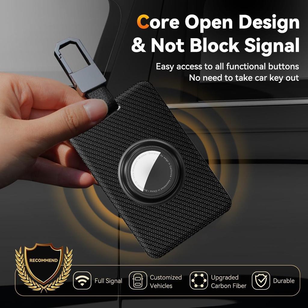 Key Card Holder for Tesla with AirTag Slot TNSNK Carbon Fiber Cover Protective Card Case with Keychain for Tesla Key 3 Y S X (Black)