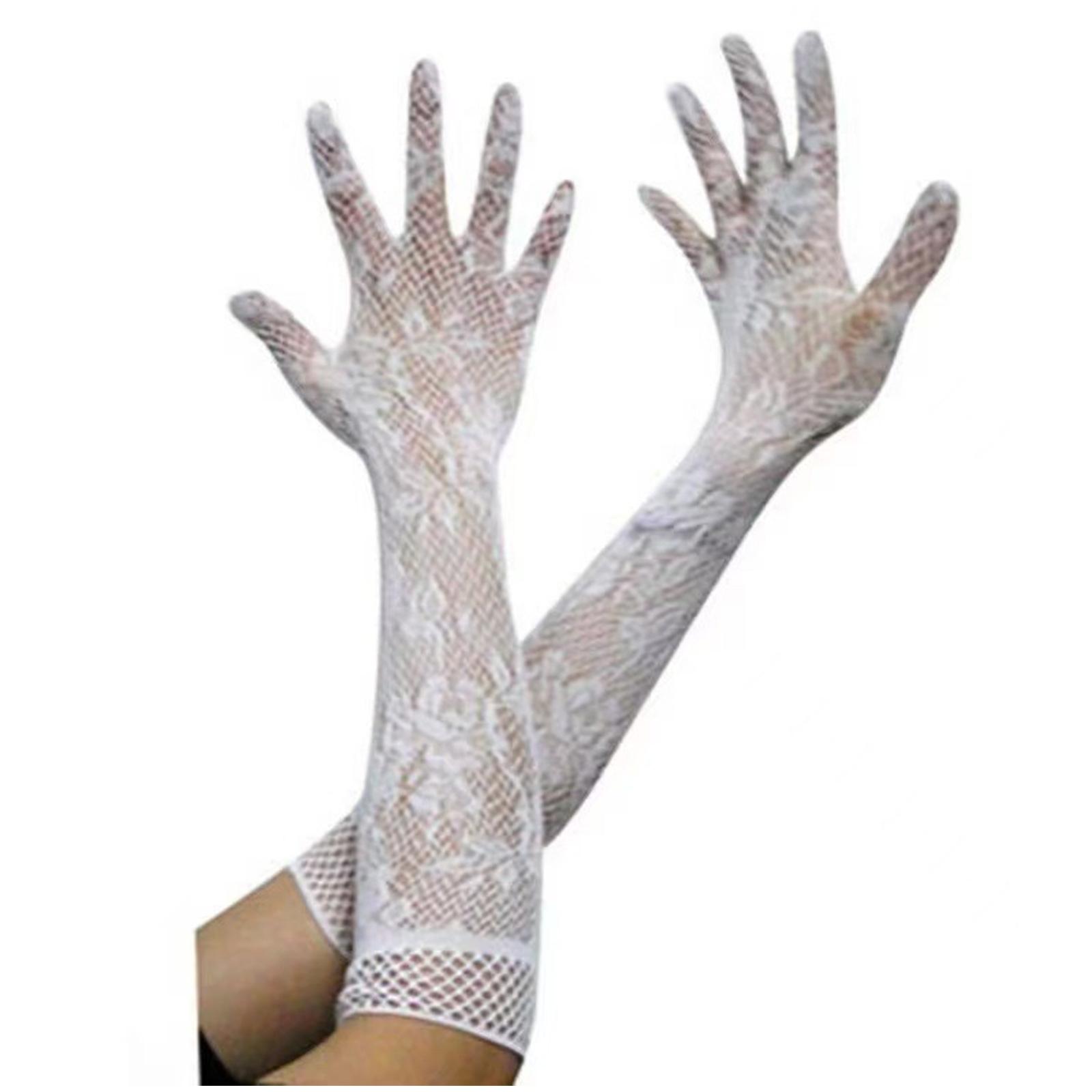 

Элегантные дышащие кружевные перчатки для женщин, мягкие эластичные нейлоновые нарукавники для формального мероприятия, вечерней вечеринки, платьев белый