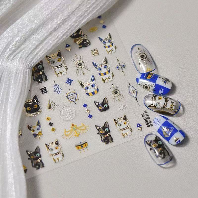 Y2K Cute Shiny Cat Nail Stickers, Colorful Glitter Kitten Designs, Waterproof Nail Decals, DIY Nail Art Decorations