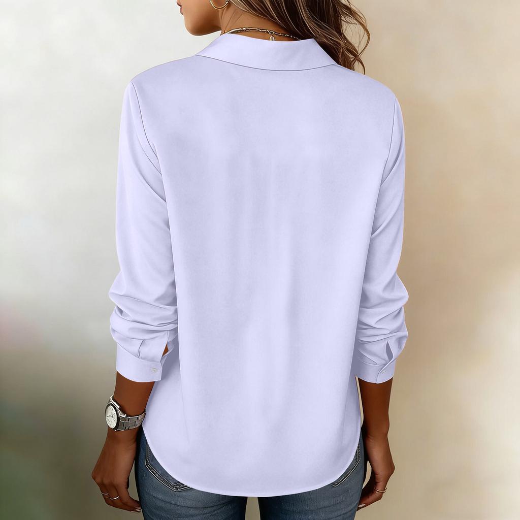 Women Stain Tops Long Sleeve Blouse V Neck Shirts Business Casual Outfits