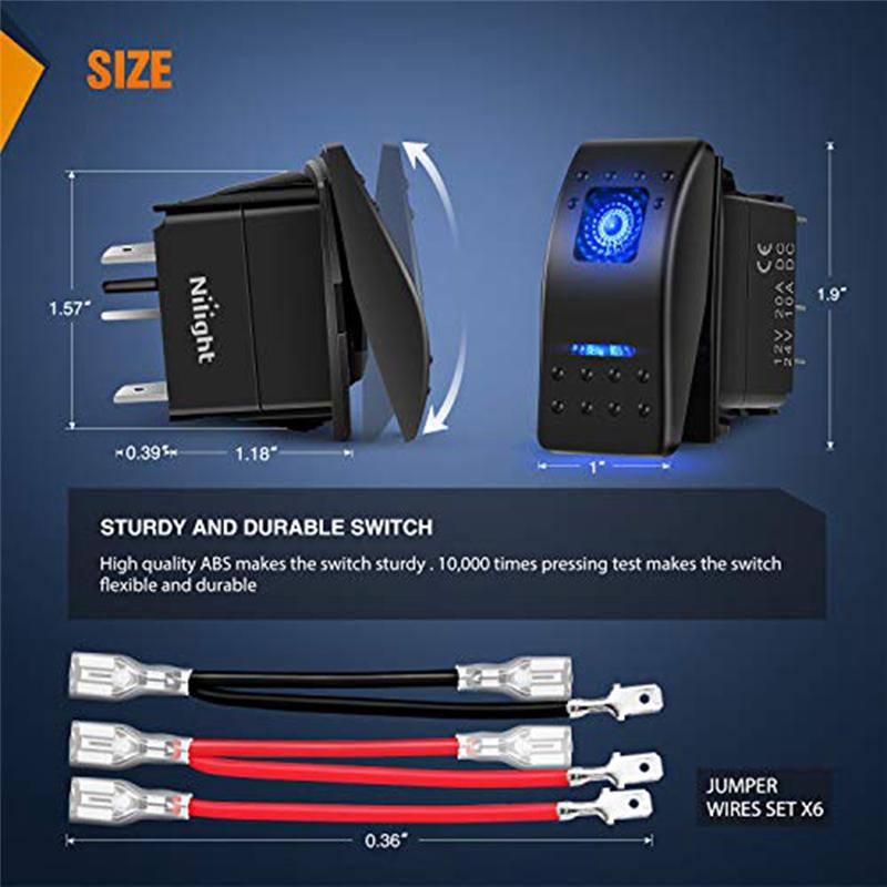 Portable 6 Piece 5-Pin SPST Rocker Switch, 20A/12V 10A/24V Toggle Switch As Shown ABS+Metal For Trucks, Boats, Cars And Motorcyc