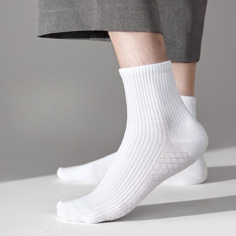 Men's New Autumn Product 7A Antibacterial Sweat Absorbing Solid Color Tube Cotton Socks