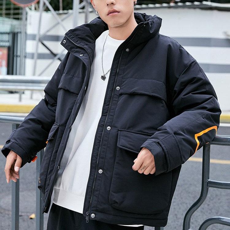 Li Ning Sport Fashion Series Letter Geometric Pattern Printed Stand Collar Down Jacket Unisex Outerwear Standard-Black AYMQ578-1