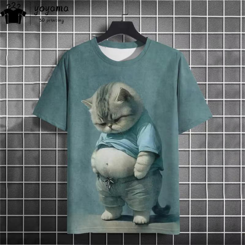 Summer Hip Hop Cat Graphic T Shirts Casual Fashion T-shirts for Men O-Neck Pullover Short Sleeved Tee Street Rock T Shirt Men