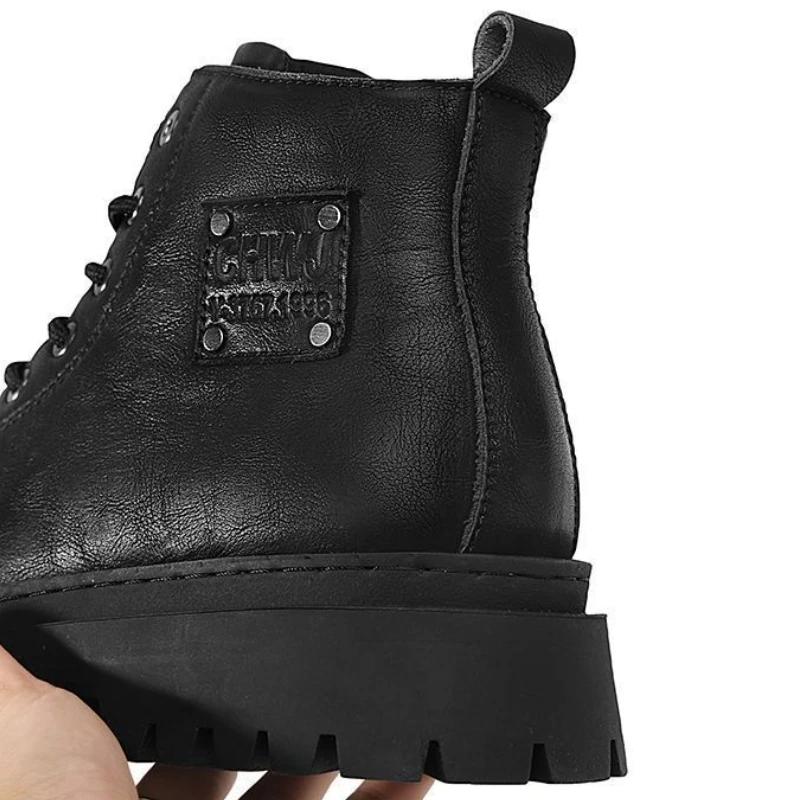 Men Boots Fashion Leather Men Motorcycle Boots Designer British Style Ankle Boots New Outdoor Non-Slip Men High Top Sports Shoes