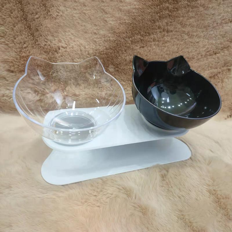 Cat Bowl Transparent Double Bowl Cat Food Bowl Water Bowl Basin Bowl Rack Dog Bowl Dog Food Basin Oblique Mouth Spine