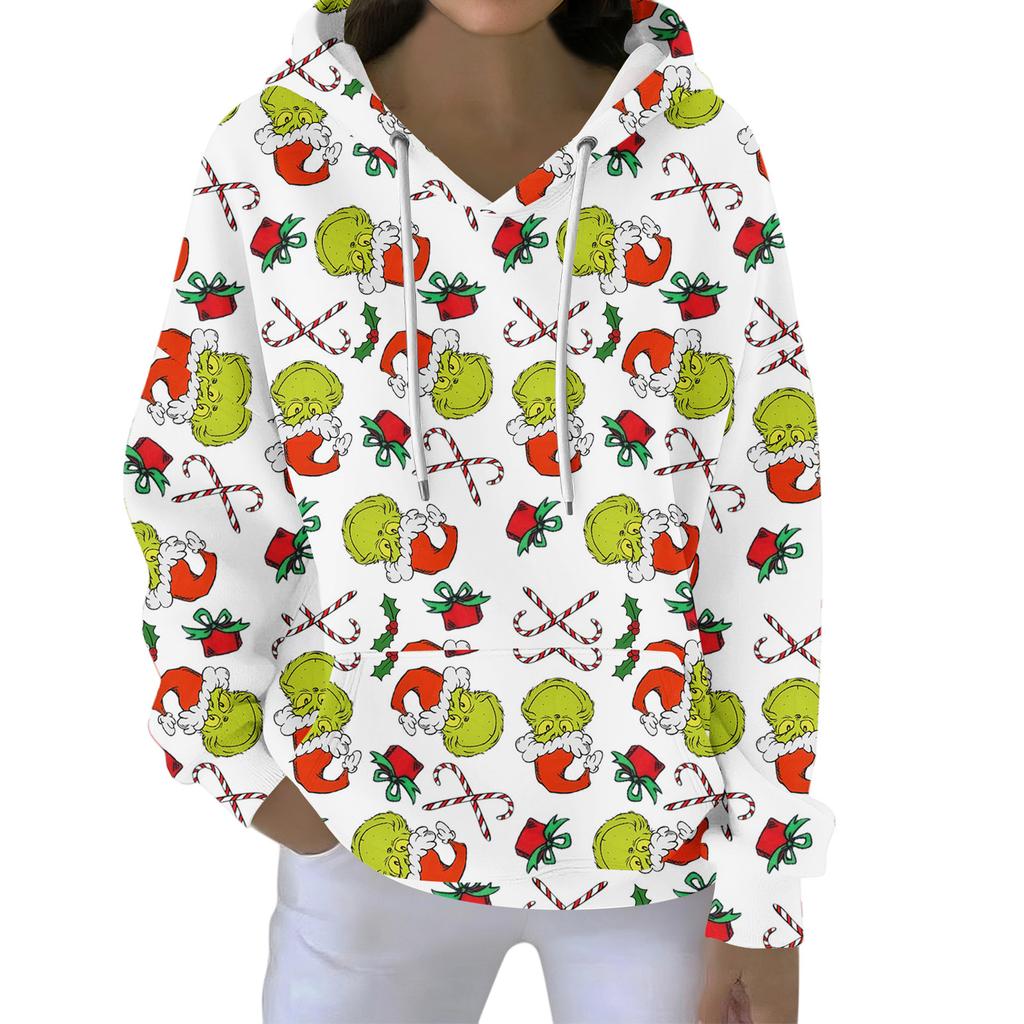 Christmas Hoodies For Women Funny Cute Printed Holiday Sweatshirt Winter Oversized Pullover Tops
