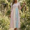 Fashionable Vacation Dresses for Ladies Long Sleeve Floral Dress, Women Cottagecore Waist Cinching Casual Autumn with Sleeves Midi Dress Street Party
