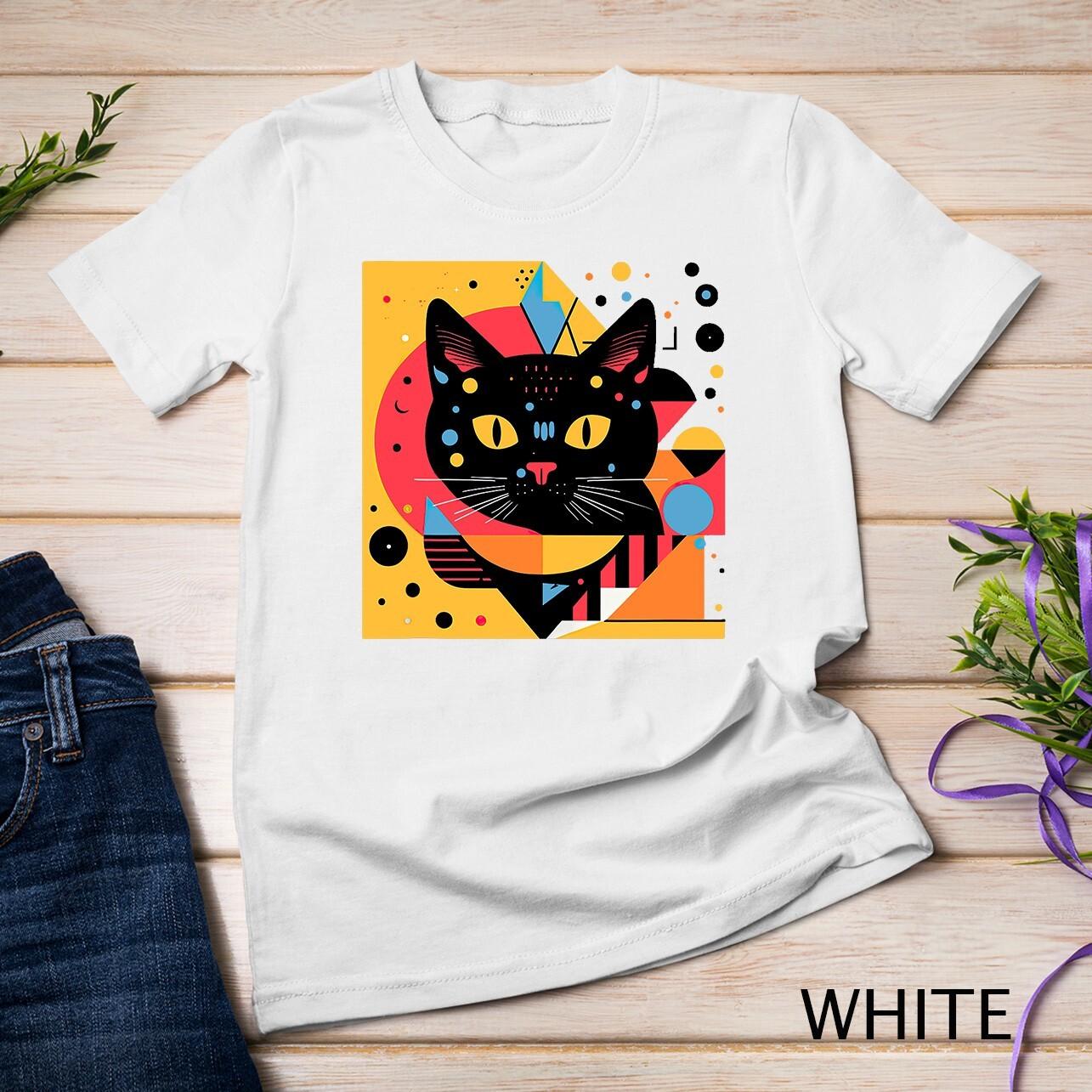 Memphis Aesthetic Cat Geometric Style Blue Orange Yellow Tee Unisex T-Shirt Mens Womens Tees Top M