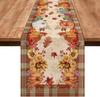 Fall Pumpkin Sunflower Plaid Linen Table Runner Tabletop Decor Autumn Harvest Kitchen Dining Table Runner Holiday Party Decor