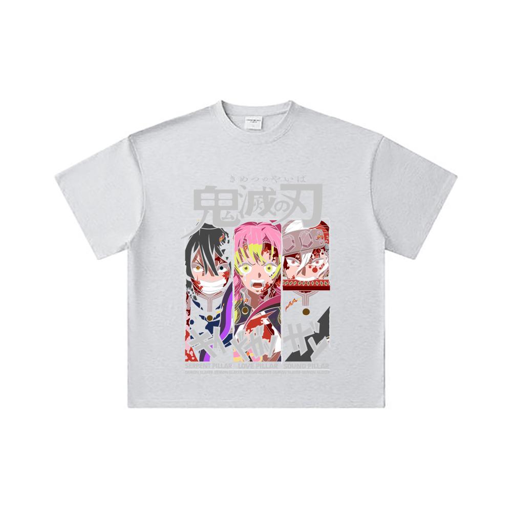 260 GSM Double Yarn 32 Count 100% Cotton Demon Slayer V59 Pillars Print Unisex Heavy Cotton T Shirt