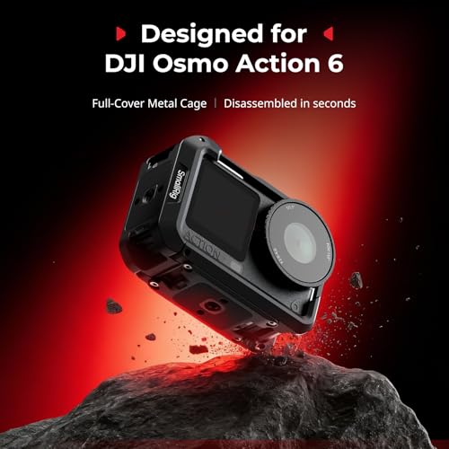 SmallRig DJI Osmo Action 6 Cage (Advanced Edition), Aluminum Alloy Camera Cage with Cold Shoe, Wrist Strap, Lens Cover, Protective Frame with 1/4"-20