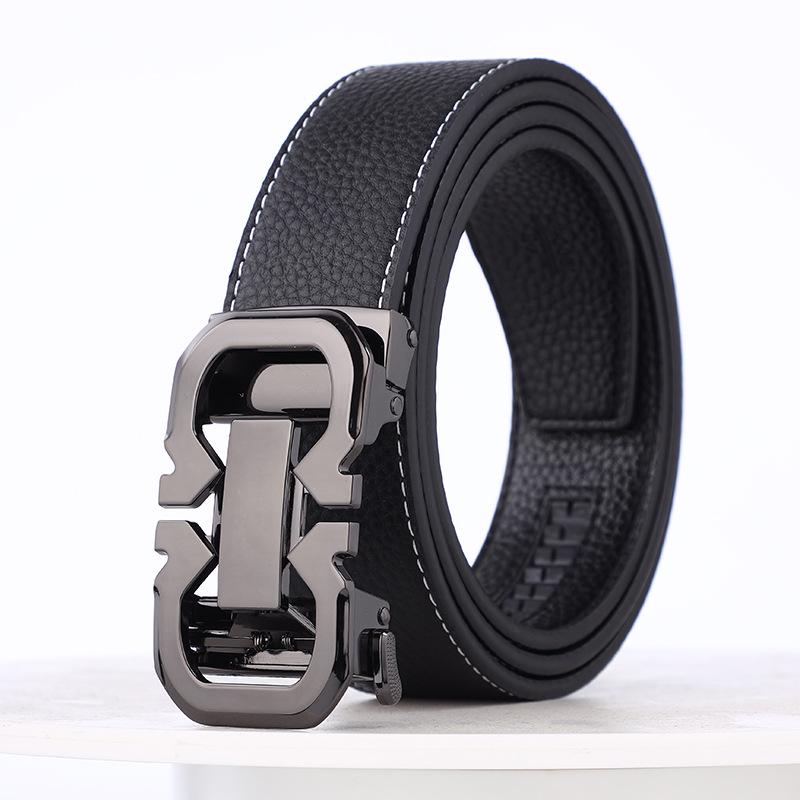 Men s Genuine Cowhide Leather Belt with Alloy Letter Automatic Buckle - Versatile and Stylish Waistband. 110 cm